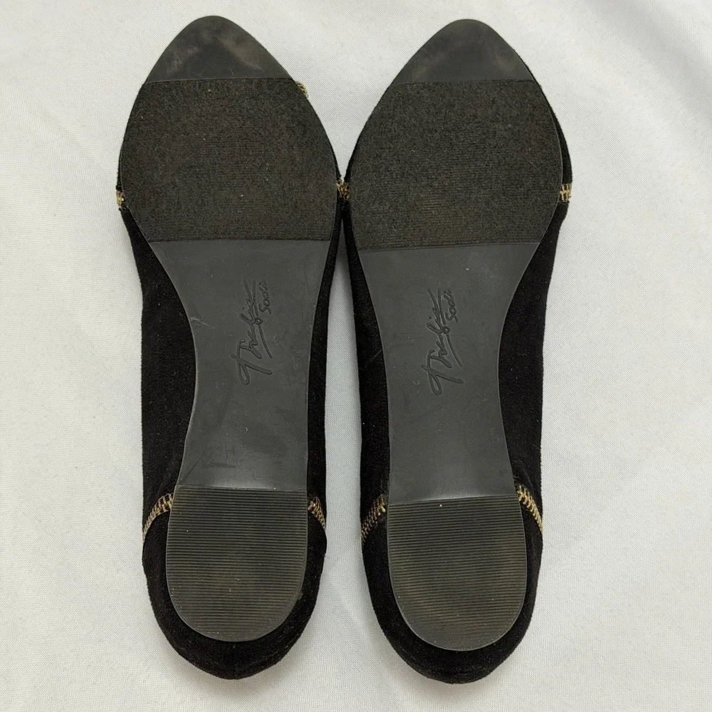 Edgy‎ Chic Black Gold Zip Detail Flats Sz 7.5M Thalia Sodi Urban Minimalist Moto
